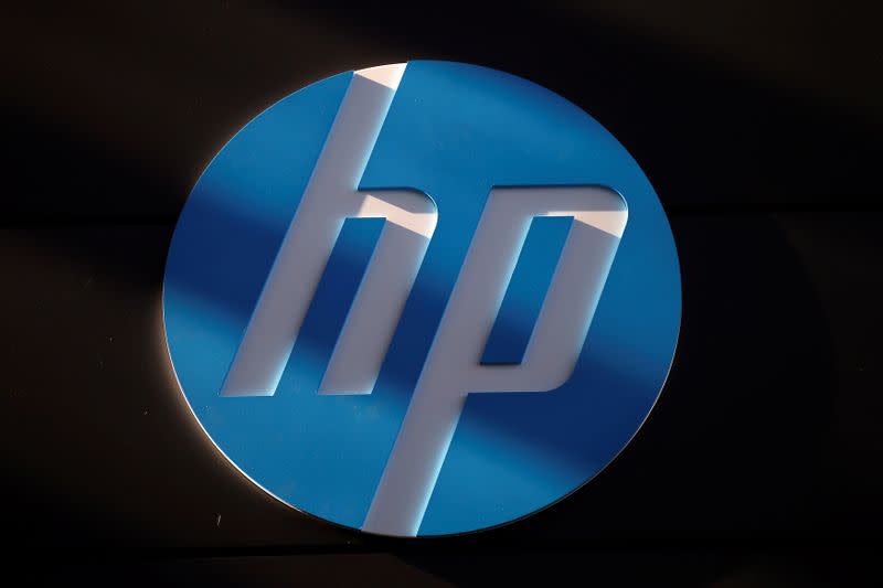 FILE PHOTO: A Hewlett-Packard logo is seen at the company's Executive Briefing Center in Palo Alto