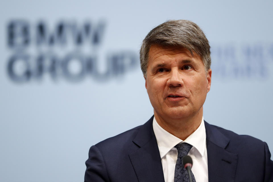 CEO of the German car manufacturer BMW, Harald Krueger, attends the earnings press conference in Munich, Germany, Wednesday, March 20, 2019. (AP Photo/Matthias Schrader)