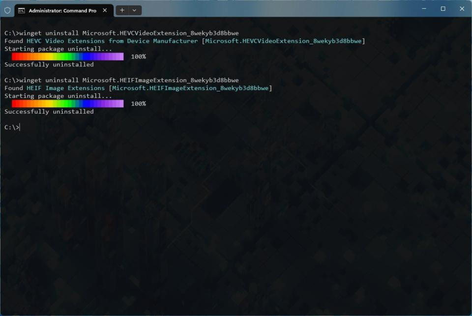 Uninstall HEVC and HEIF extensions