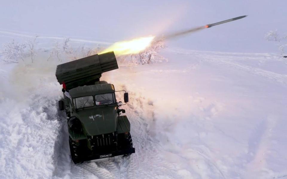 Russia tests its truck-mounted 122mm multiple rocket launcher in the Murmansk - EPN/Newscom / Avalon