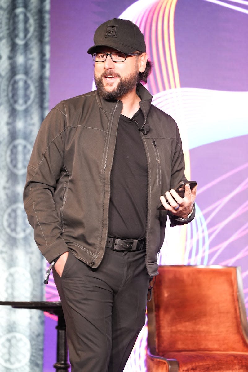 Songwriter Chris DeStefano speaks at ASCAP's summit on AI in songwriting on Nov. 17, 2023.