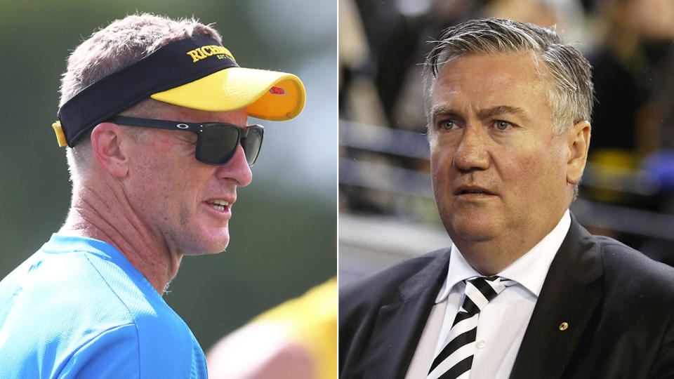 Pictured here, Richmond coach Damien Hardwick and Collingwood president Eddie McGuire.