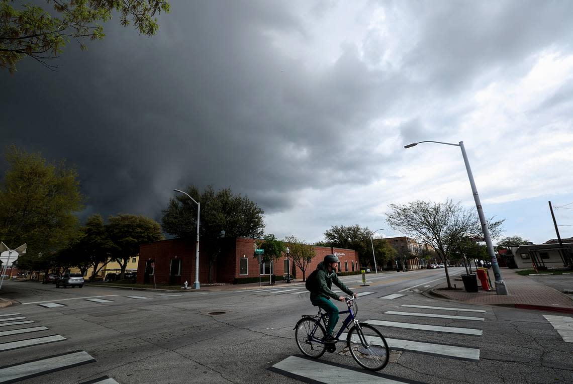 Storm clouds roll into Fort Worth on Thursday, March 16, 2023. No tornado was confirmed in Tarrant County, but one later touched down in Irving.