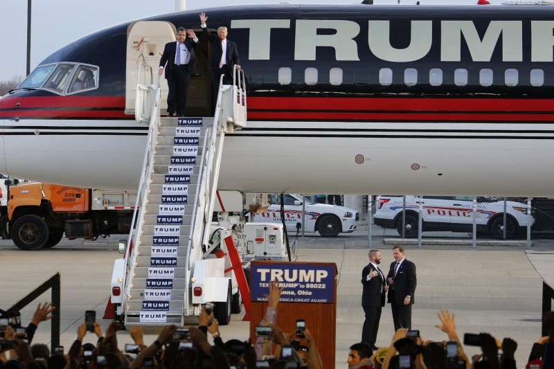 美國總統川普2016年用自家私人飛機當競選包機（資料照，AP）