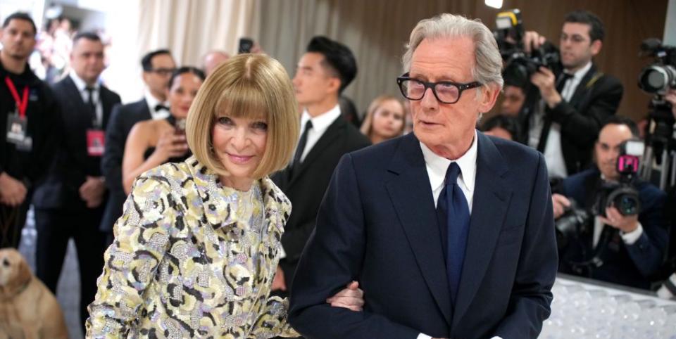 new york, new york may 01 l r anna wintour and bill nighy attend the 2023 met gala celebrating karl lagerfeld a line of beauty at metropolitan museum of art on may 01, 2023 in new york city photo by jeff kravitzfilmmagic