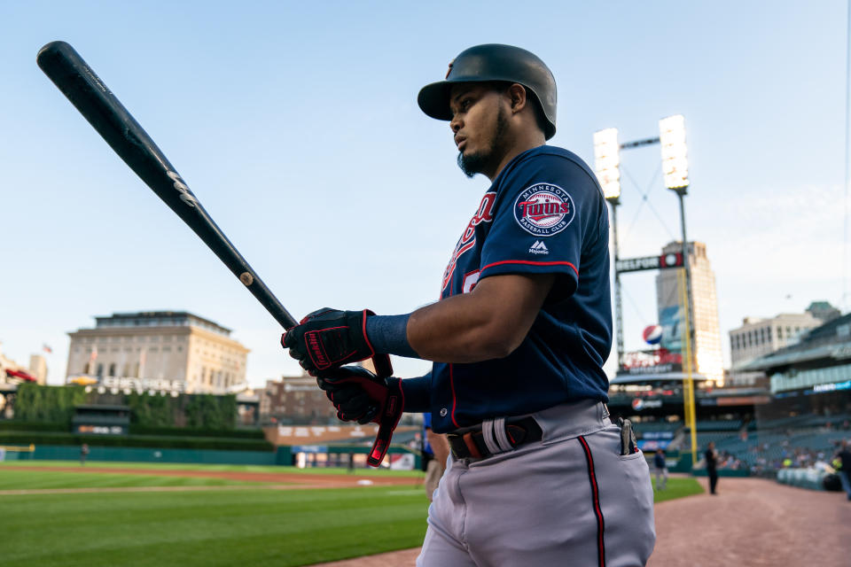 Luis Arraez #2 of the Minnesota Twins looks on against the Detroit Tigers 