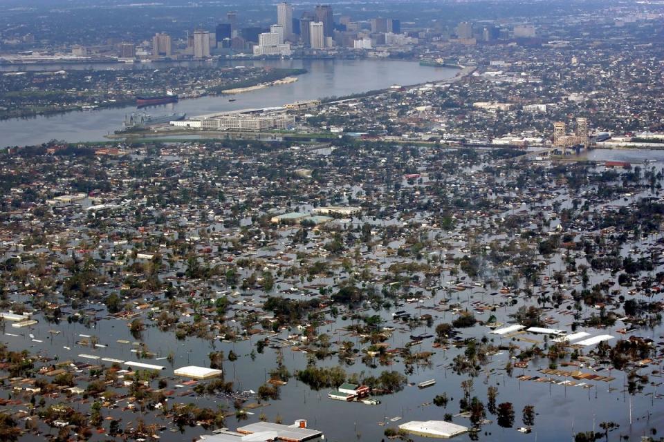 Floodwaters from Hurricane Katrina cover a portion of New Orleans in August 2005, which killed 1,400 people (Copyright 2023 The Associated Press. All rights reserved.)