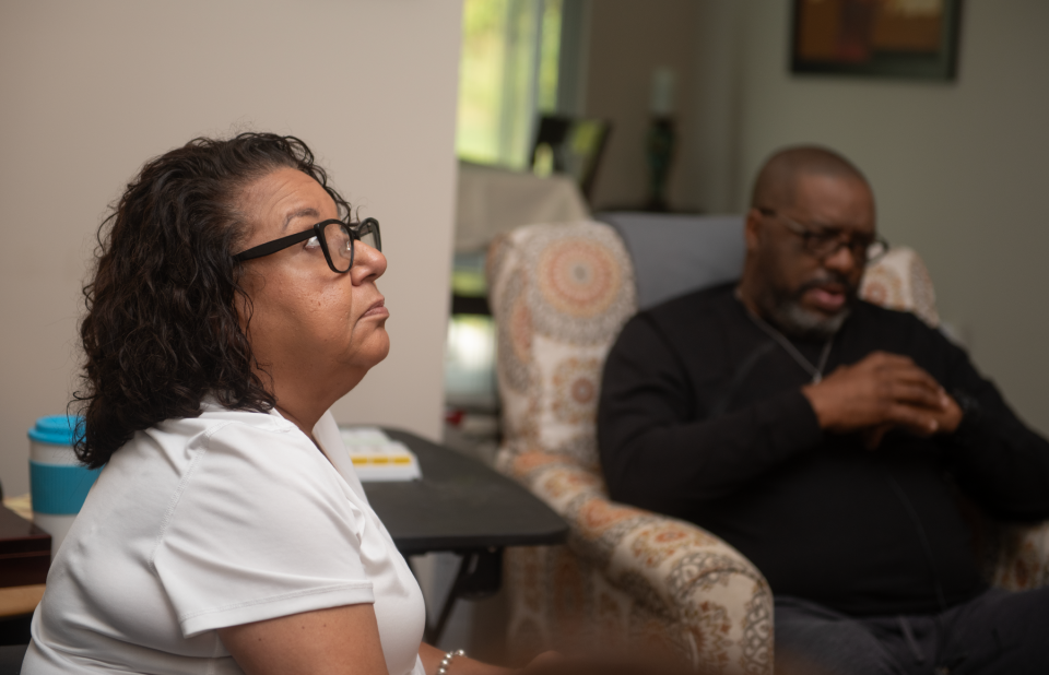 Patricia Upshaw, David Upshaw's wife of nearly 40 years, has been by her husband's side caring for him after a brutal attack left him near death last year. Patricia suffers from multiple sclerosis.