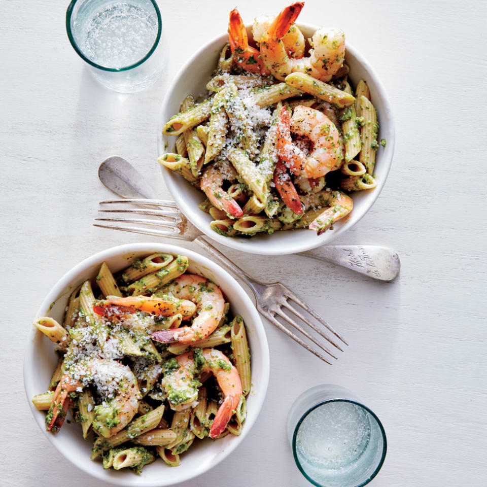 Kale Pesto Pasta with Shrimp