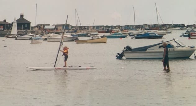 Emma Wilson immediately took to the water at Christchurch Harbour under the watchful eye of mum Penny. (Photo: Supplied by the Wilsons)