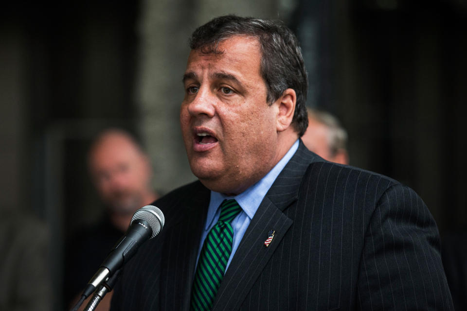 Governor of New Jersey Chris Christie speaks to members of the Hudson County Building Trades Council after receiving their support for his reelection campaign for governor on July 1, 2013 in Jersey City, New Jersey. 