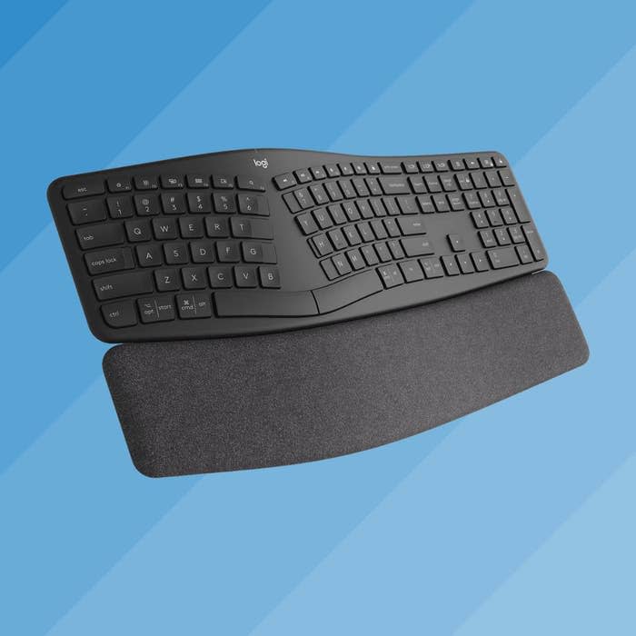 Amazon rating: 4.6 out of 5 starsThe curved design of this wireless keyboard allows you to move your hands and wrist more naturally, reducing strain. It has an attached padded wrist rest to give you the support you need while typing and an adjustable palm lift so you can lower or raise the height of the wrist rest to your preference. The keyboard connects to your computer via USB or Bluetooth and is compatible with Mac, Windows, Chrome, iOS, Linux and Android. It requires two AAA batteries, which are included. Promising review: 