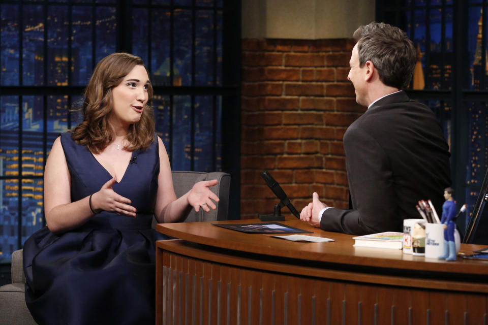 Sarah McBride on&nbsp;"Late Night with Seth Meyers" in April. (Photo: NBC via Getty Images)