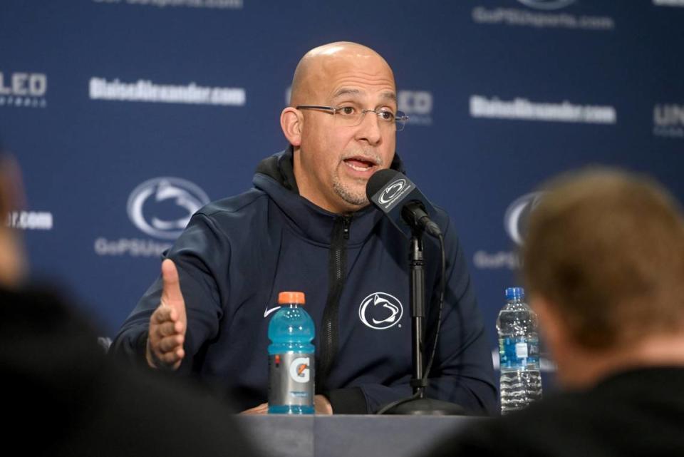 Penn State football coach James Franklin answers a questions during media availability on Tuesday. Abby Drey/adrey@centredaily.com