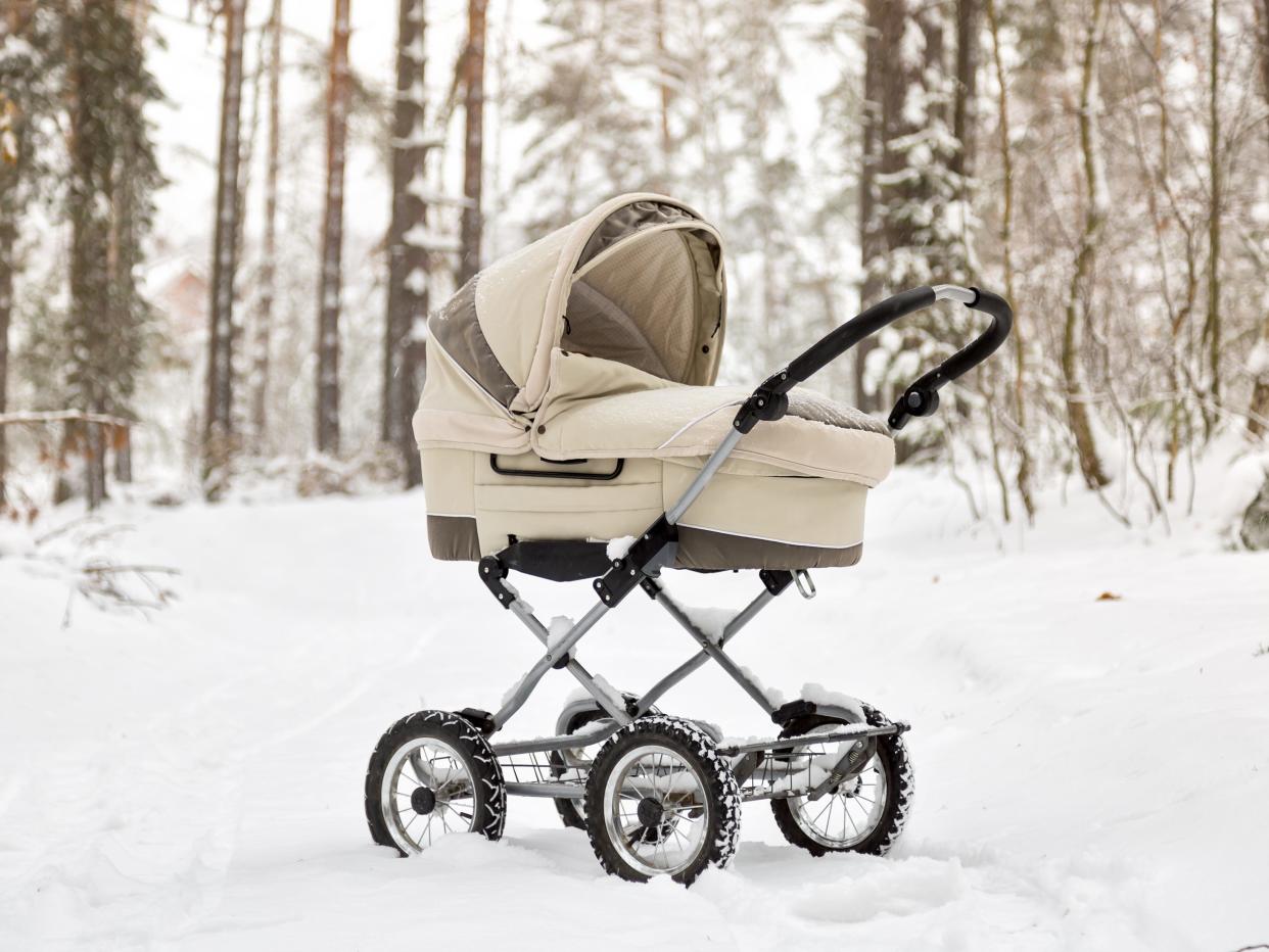 stroller in the snow