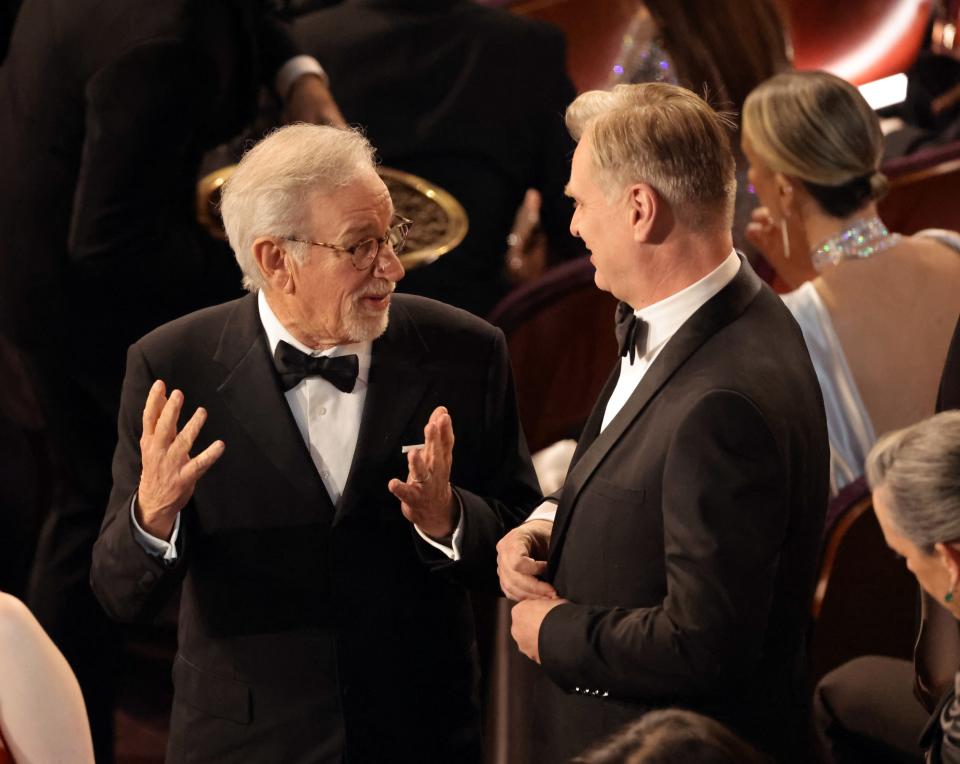Steven Spielberg and Christopher Nolan in the audience during the 96th Annual Academy Awards at Dolby Theatre on March 10
