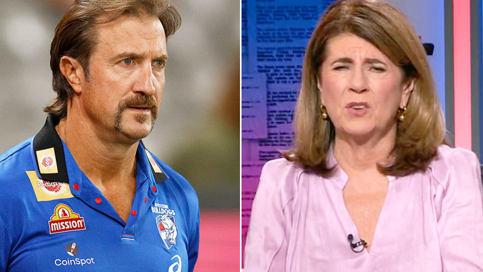 Pictured left is Western Bulldogs coach Luke Beveridge and veteran footy reporter Caroline Wilson on the right.