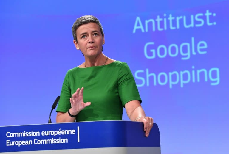 European Commissioner for Competition Margrethe Vestager addresses a press conference on an anti-trust case against US search engine Google at the European Commission in Brussels, on June 27, 2017