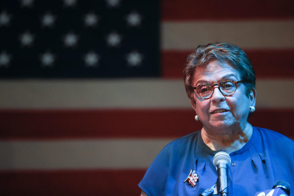 Democratic candidate for Congress Donna Shalala speaks during watch party on Tuesday, Aug. 28, 2018, in the Little Havana neighborhood of Miami. (AP Photo/Brynn Anderson)