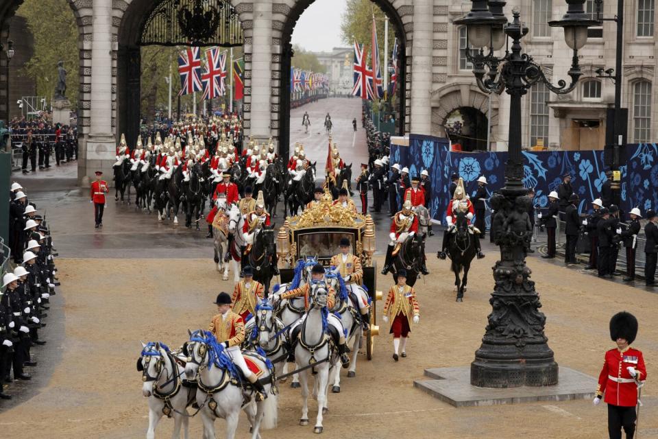 Britain's King Charles III and Camilla, Queen Consort travel to Westminster Abbey for the coronation ceremony in London