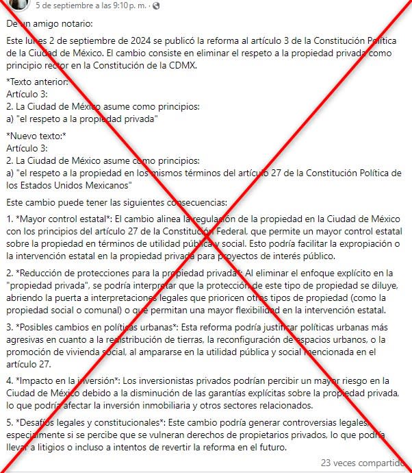 <span>Captura de pantalla de una publicación en Facebook, hecha el 10 de septiembre de 2024</span>