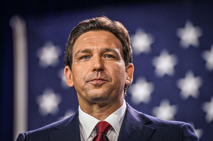 Republican gubernatorial candidate for Florida Ron DeSantis speaks during an election night watch party at the Convention Center in Tampa, Florida, on November 8, 2022.