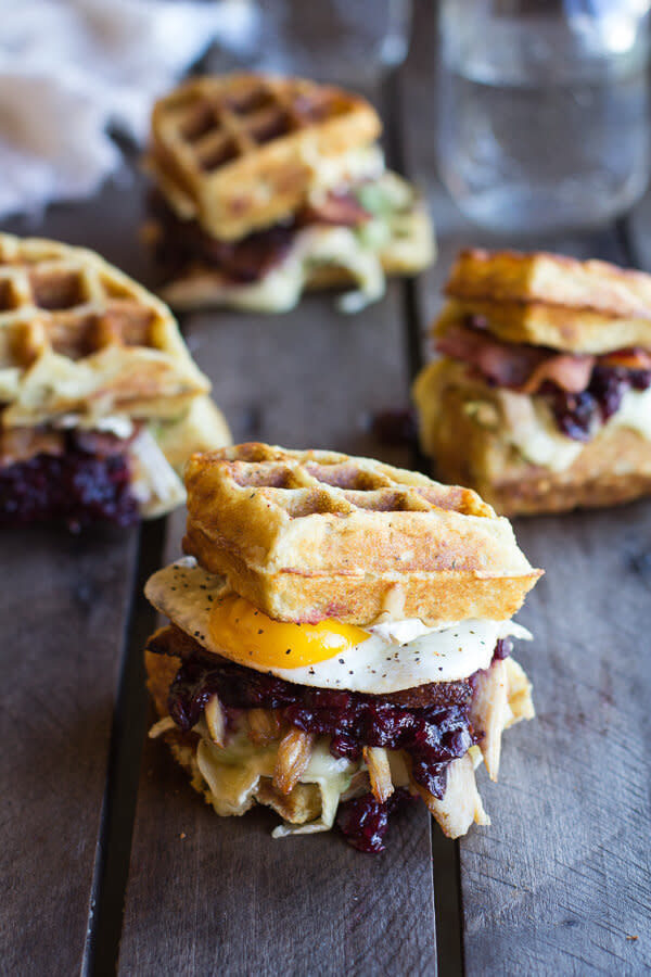 <strong>Get the&nbsp;<a href="http://www.halfbakedharvest.com/turkey-smashed-avocado-cranberry-brie-mashed-potato-waffle-melts/" target="_blank">Turkey, Smashed Avocado, Cranberry, Brie and Mashed Potato Waffle Melts&nbsp;recipe</a> from Half Baked Harvest</strong>