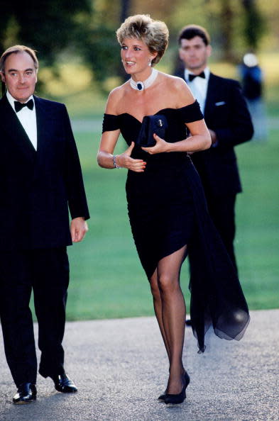 <div class="inline-image__caption"><p>Diana, wearing the famous black cocktail "revenge dress" designed by Christina Stambolian, at the Serpentine Gallery in Hyde Park on June 29, 1994 in London, England.</p></div> <div class="inline-image__credit">Tim Graham Photo Library via Getty Images</div>