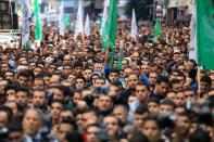 Palestinians protest in the Jabalia refugee camp in the Gaza Strip on December 8, 2017 against US President Donald Trump's decision to recognise Jerusalem as the capital of Israel