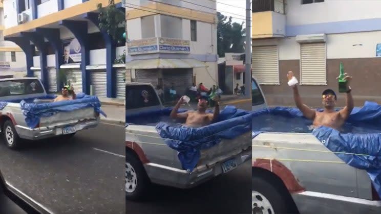 Este hombre encontró una forma muy ‘original’ de no sufrir por el calor. Foto: YouTube