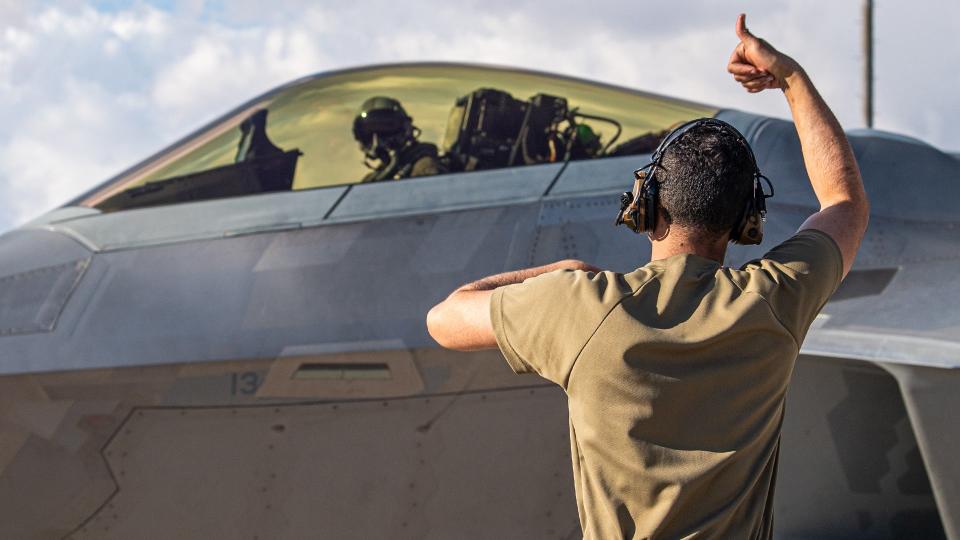 An F-22 Raptor taking part in Exercise Bamboo Eagle 24-1. <em>USAF/TSgt Curt Beach</em>