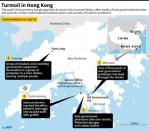 Map showing protest sites and scenes of politically related clashes in Hong Kong on July 21