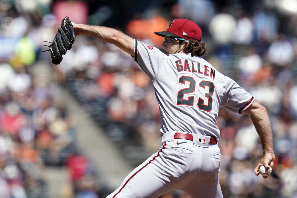 Arizona Diamondbacks' Zac Gallen pitches against the San Francisco Giants during the sixth inning of a baseball game in San Francisco, Thursday, Aug. 18, 2022. (AP Photo/Godofredo A. Vásquez)