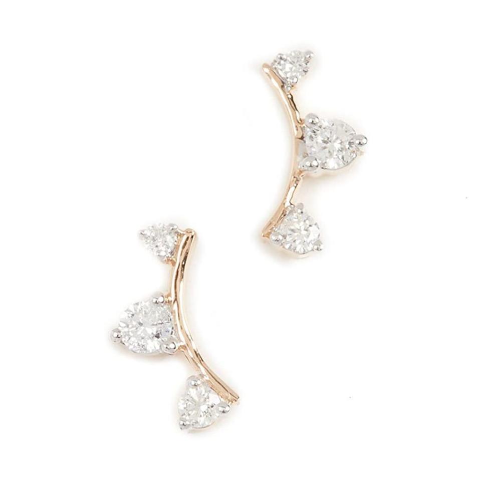 16) 14k Gold Three Diamond Amigos Curve Post Earrings