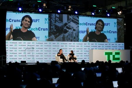 FILE PHOTO: Neumann, CEO of WeWork, speaks to guests during the TechCrunch Disrupt event in Manhattan