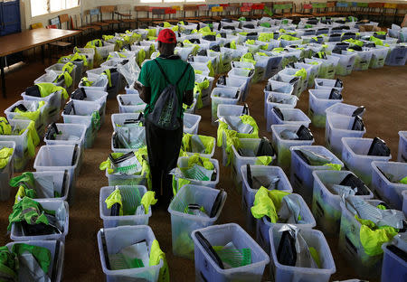 Ballot boxes and election materials are seen at a tallying centre in Kisumu, Kenya October 27, 2017. REUTERS/Baz Ratner