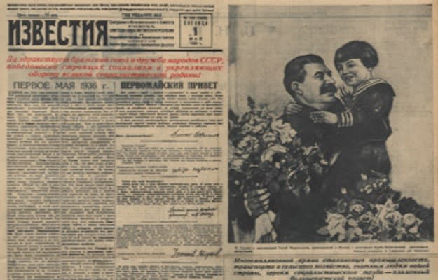 Gelya Markizova y Stalin en el periódico Izvestia el 1 de mayo de 1936 (imagen vía Wikipedia)