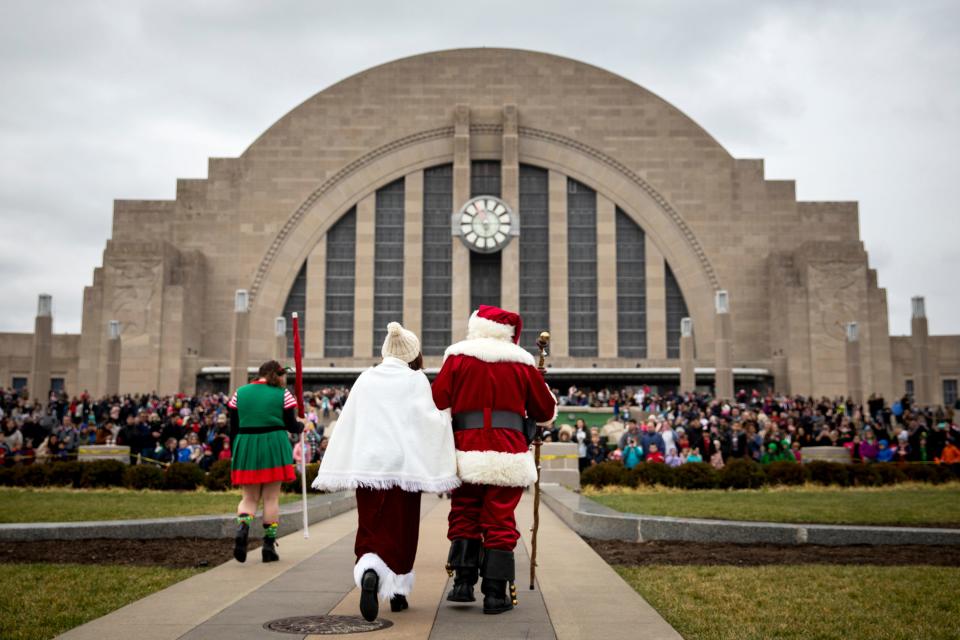 Santa Claus and Mrs. Claus arrive to Cincinnati Museum Center at Union Terminal on Friday, November 29, 2019. 