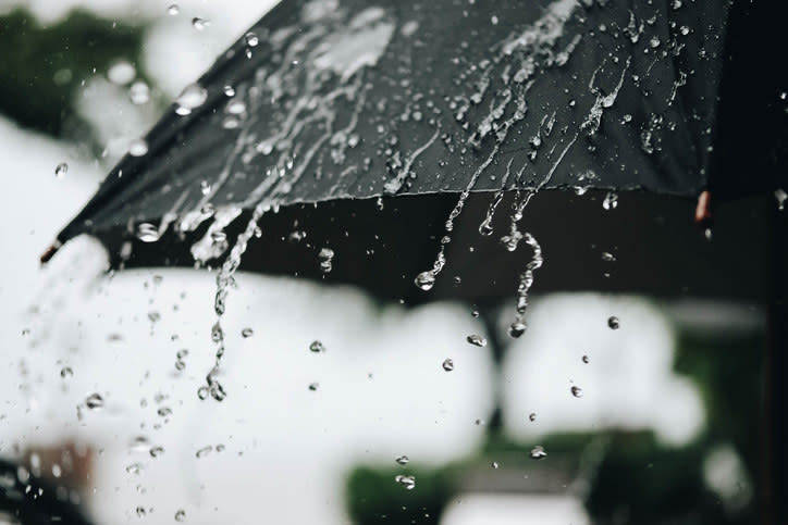 Rain drops pouring down an umbrella