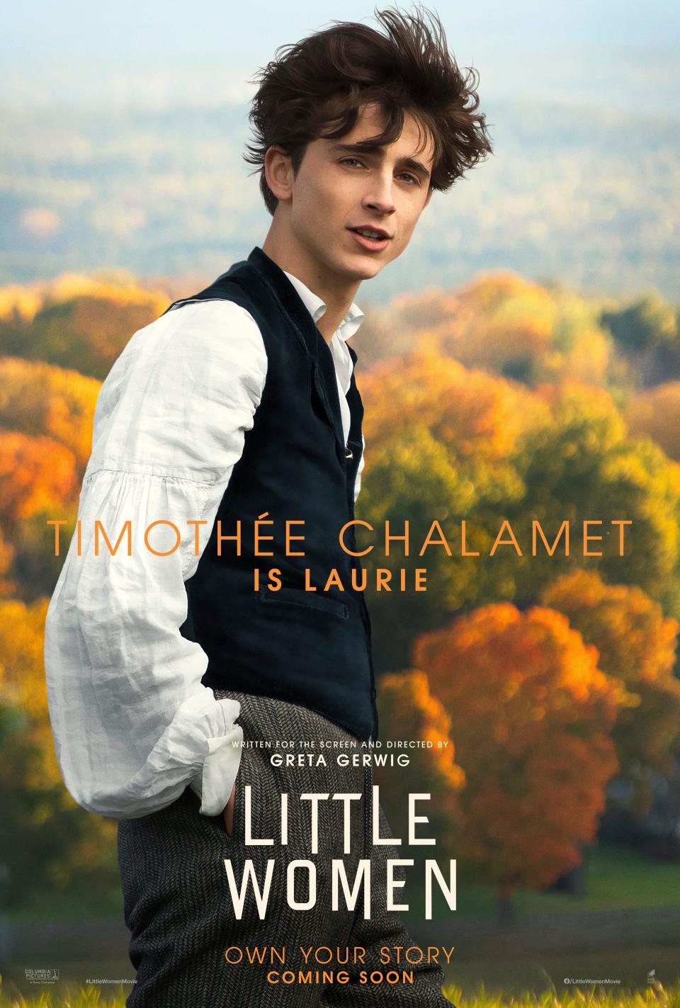 <h1 class="title">RELEASE DATE: December 25, 2019 TITLE: Little Women STUDIO: Columbia Pictures DIRECTOR: Greta Gerwig PLOT: Four sisters come of age in America in the aftermath of the Civil War STARRING: TIMOTHEE CHALAMET as Theodore 'Laurie' Laurence. Poster Art. (Credit Image: © Columbia Pictures/Entertainment Pictures)</h1><cite class="credit">© Columbia Pictures/Entertainment Pictures</cite>