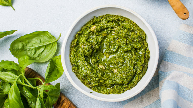 pesto sauce on white background