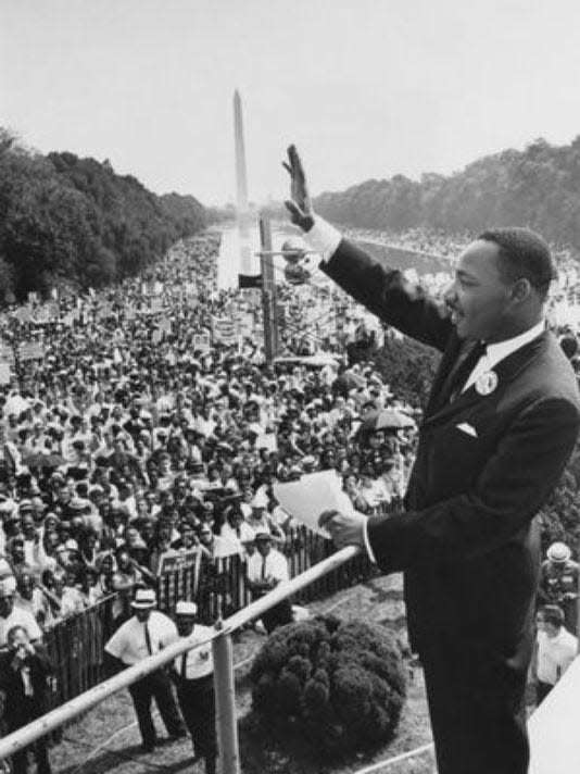 Martin Luther King Jr. is shown in Washington on Aug. 28, 1963.