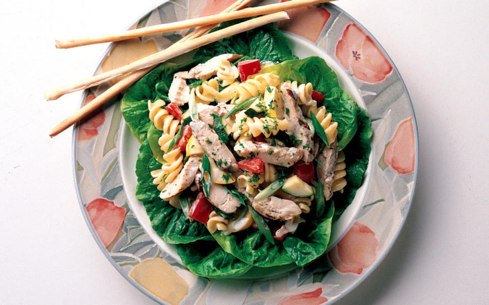 <p>Tyson</p><p>Refrigerated grilled chicken strips make this a great dish for a last-minute party.</p><p><strong>Get the recipe: <a href="https://parade.com/54081/sponsoredbytysongrilledready/asian-cucumber-chicken-pasta-salad/" rel="nofollow noopener" target="_blank" data-ylk="slk:Asian Cucumber Chicken Pasta Salad;elm:context_link;itc:0;sec:content-canvas" class="link ">Asian Cucumber Chicken Pasta Salad</a></strong></p>