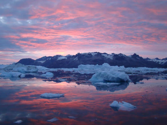 Icebergs melt in a Greenland Fjord as pink clouds reflect in the water. "t’s hard to describe the beauty and inspiration of the places in which we work," said photographer and glaciologist Tavi Murray." I am a scientist rather than an artist or