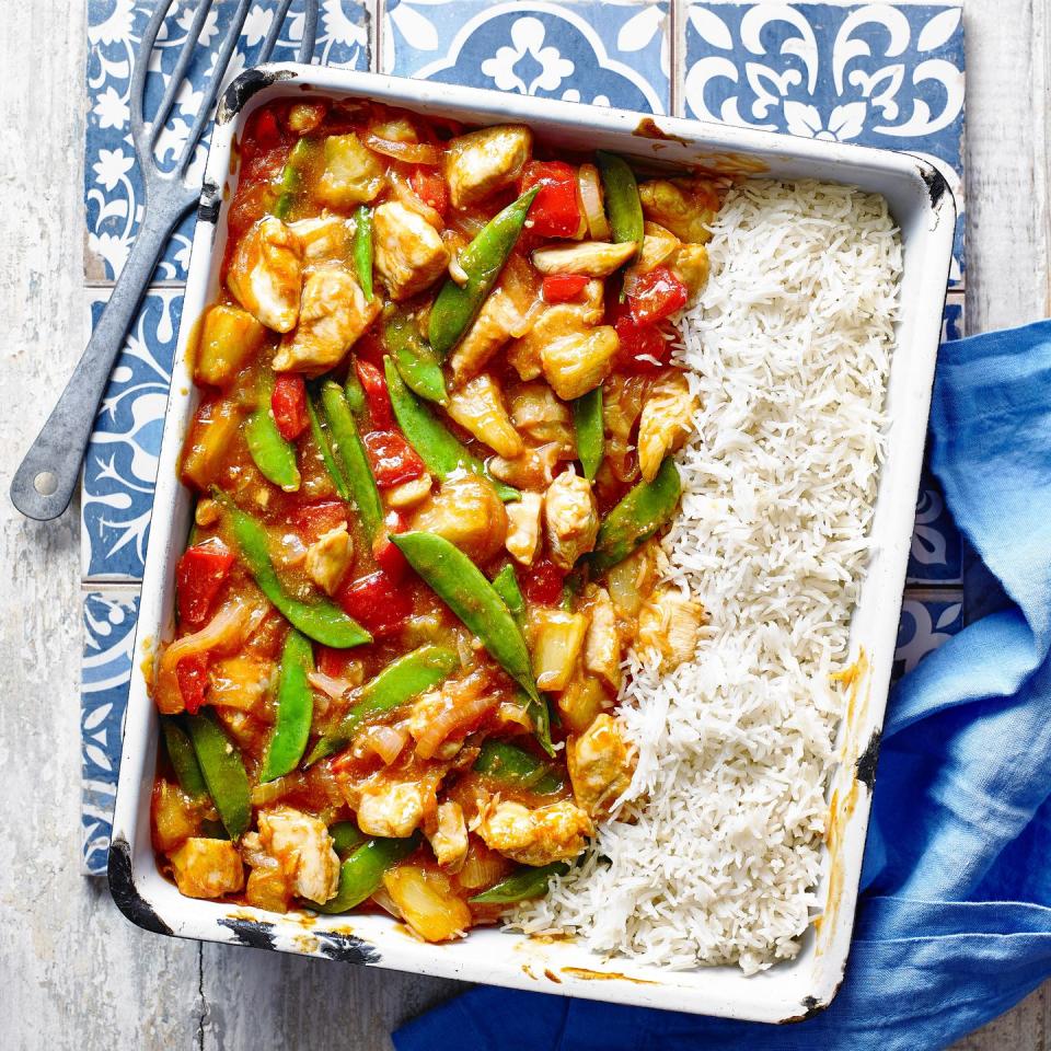 Sweet and Sour Chicken with Rice Traybake - best traybake recipes 2022