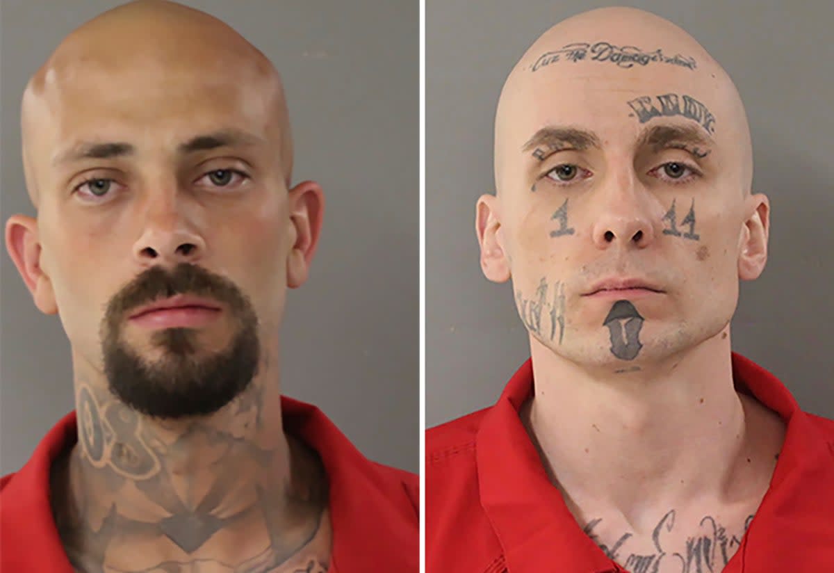 Nicholas Umphenour (left) and Skylar Meade (right) are both thought to have been members of the Aryan Knights, a white supremacist gang (AP)