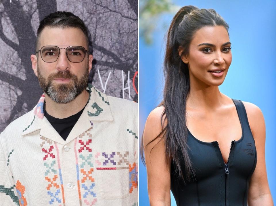 Zachary Quinto (L) and Kim Kardashian (R).