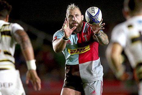 Catching on | Joe Marler was a force with ball in hand, despite Harlequins losing to La Rochelle in the Champions Cup at the weekend: Rex Features
