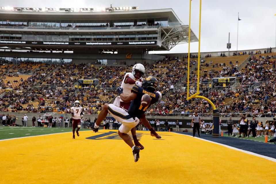 Arizona State defensive back Macen Williams (6) defends against a pass to California wide receiver Mavin Anderson (11) during the first half of an NCAA college football game in Berkeley, Calif., Saturday, Sept. 30, 2023. (AP Photo/Jed Jacobsohn)