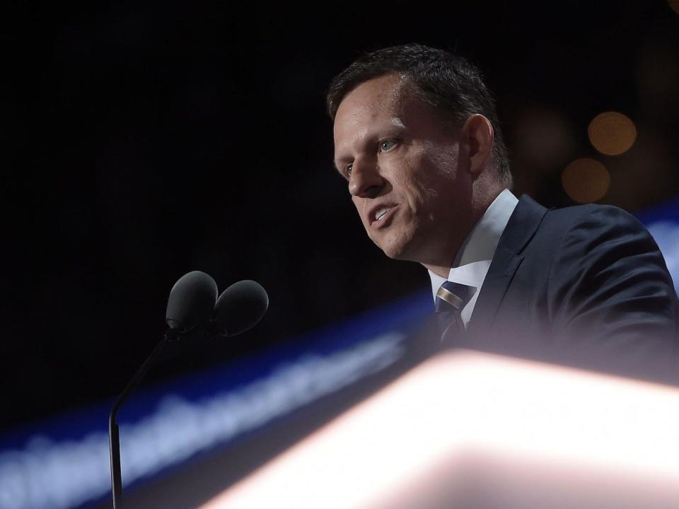 PayPal co-founder Peter Thiel speaks during the Republican National Convention at the Quicken Loans Arena in Cleveland, Ohio on July 21, 2016.